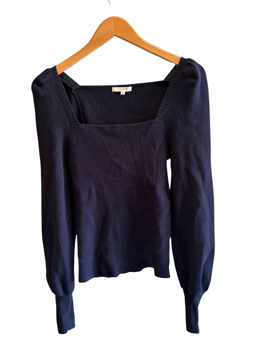 Z SUPPLY Black Square Neck Ribbed Puff Sleeve Top